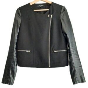 LADY DUTCH Moto Jacket Mixed Media w/ Faux Leather Sleeves Sz M